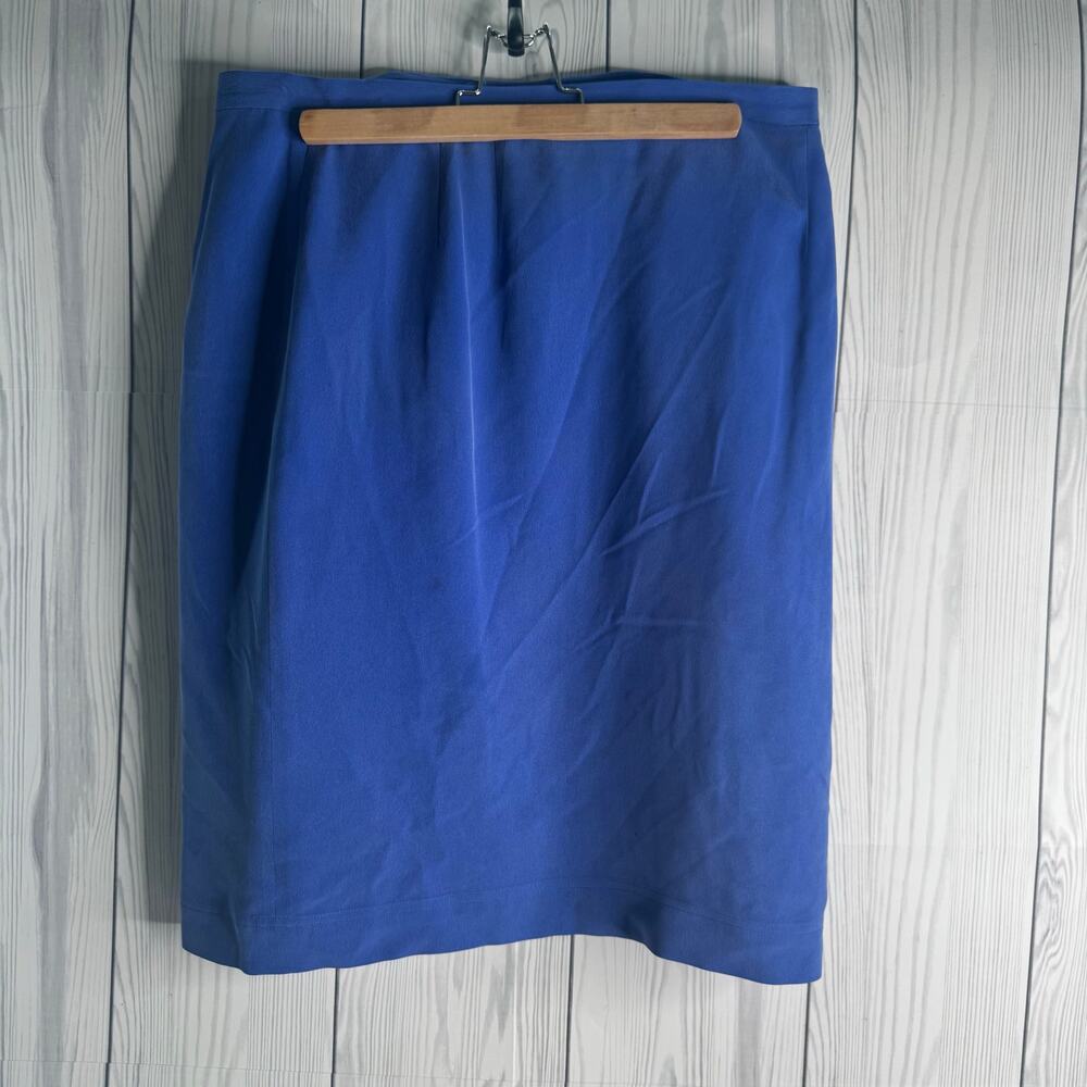 Vintage 90s Dress Barn Pencil Skirt Blue 100% Silk zipper lined Size 11